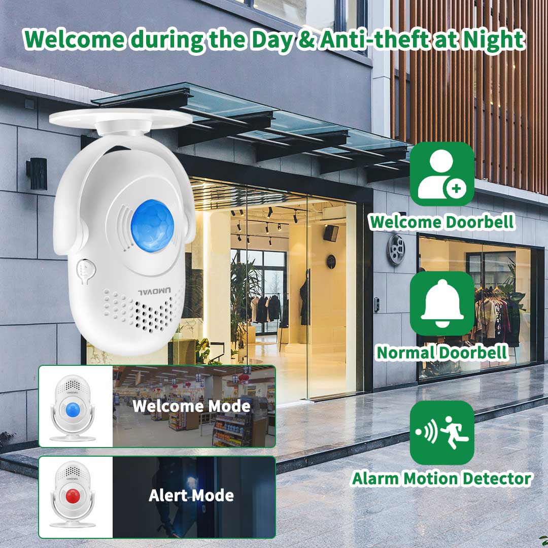Motion Sensor Doorbell Welcome Buzzer + Infrared Motion Detector Alarm Siren at Night